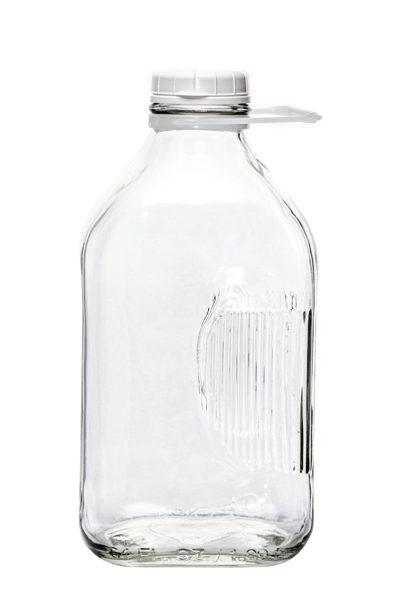 The Dairy Shoppe Heavy Glass Milk Bottles 33.8 Oz (1 Qt) Jugs with Extra  Lids & NEW Pour Spout! (4, 33.8 oz) 