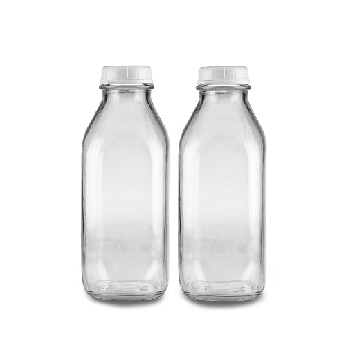 1 Qt Heavy Glass (Square Style) Reusable Milk Bottle, 32 Oz, Includes –  Better Beverage Bottles